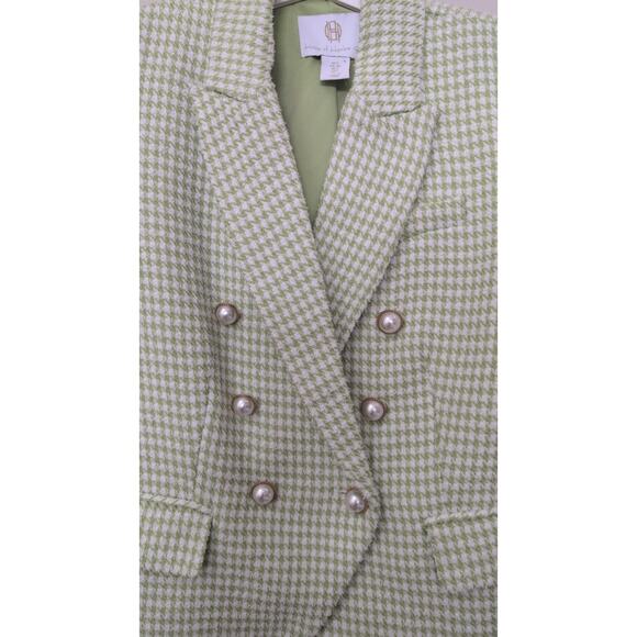 House of Harlow Green Tweed Blazer Jacket Size Small Lined, Statement Buttons - Picture 2 of 6